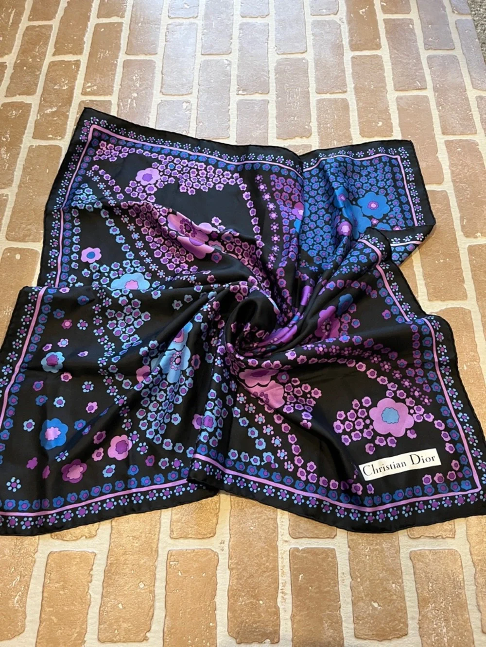 Christian Dior silk scarf Blue Purple vintage